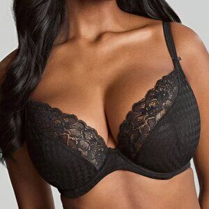 Panache Envy Underwire Stretch Lace Plunge Bra Black US 32K / UK 32H